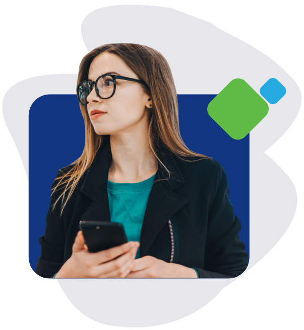 Career woman holding phone